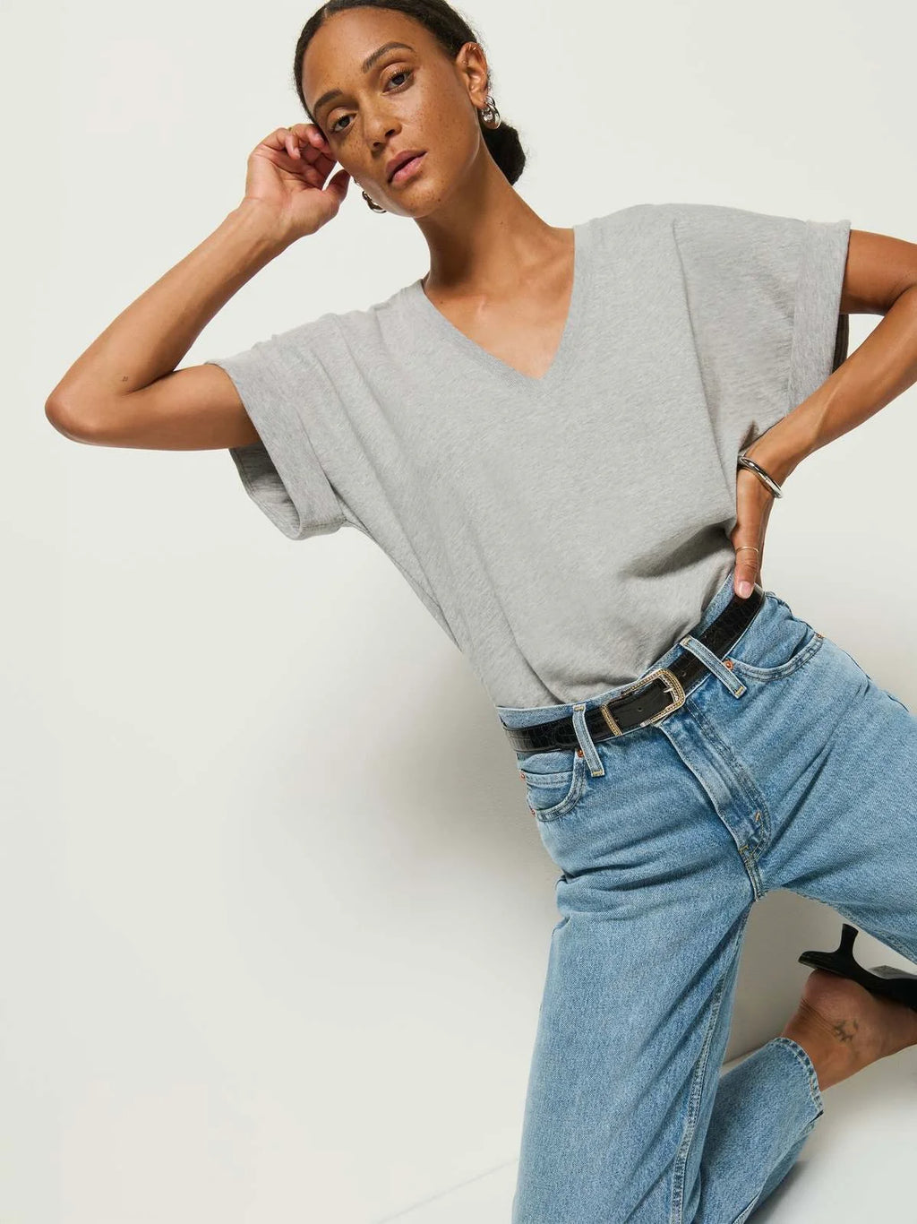 Stevie Cuffed V-Neck Top