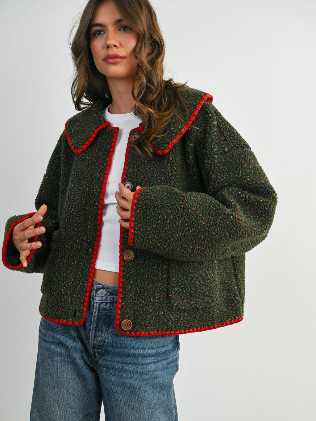 Flecked Fleece Button Jacket