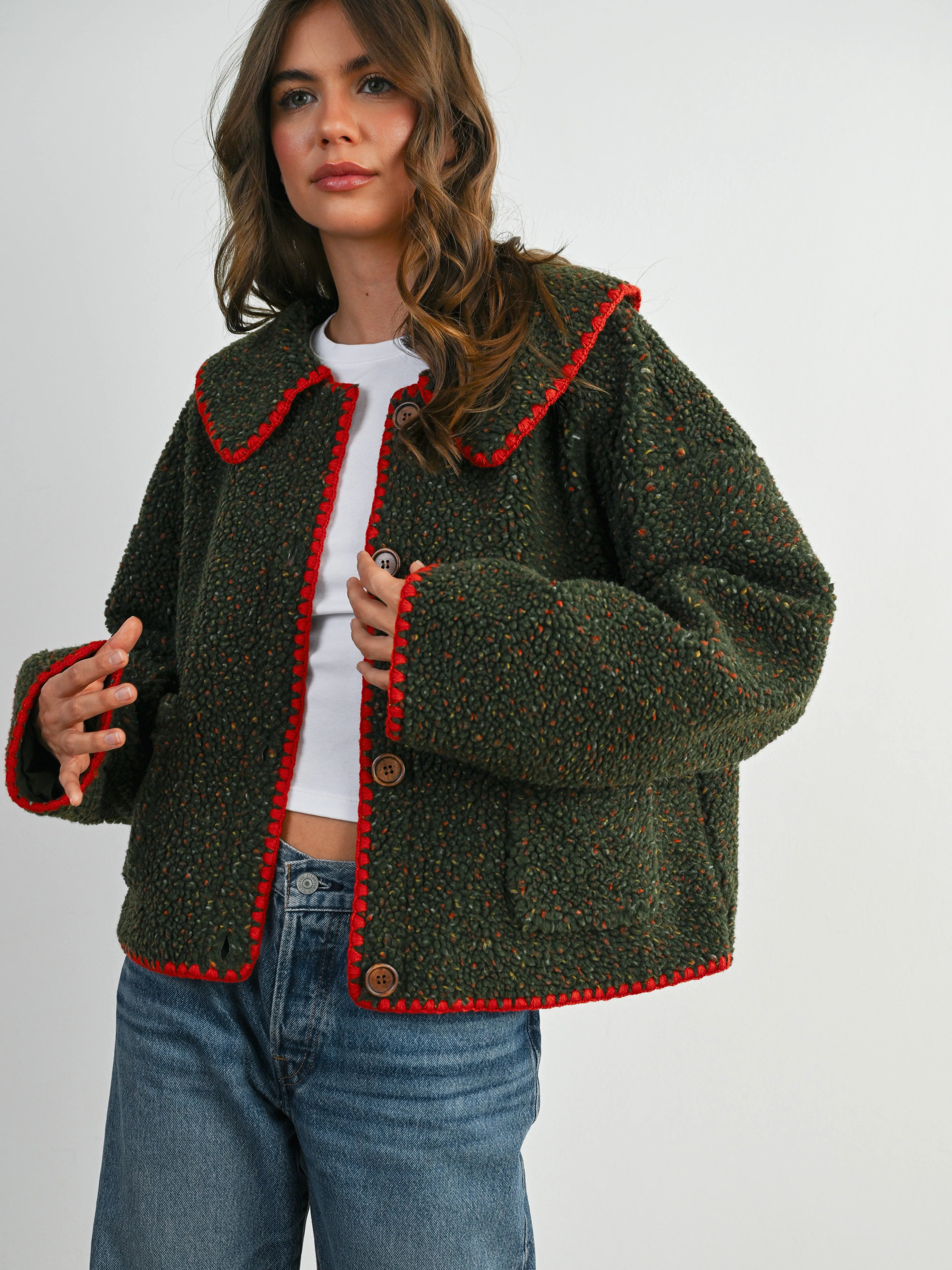 Flecked Fleece Button Jacket