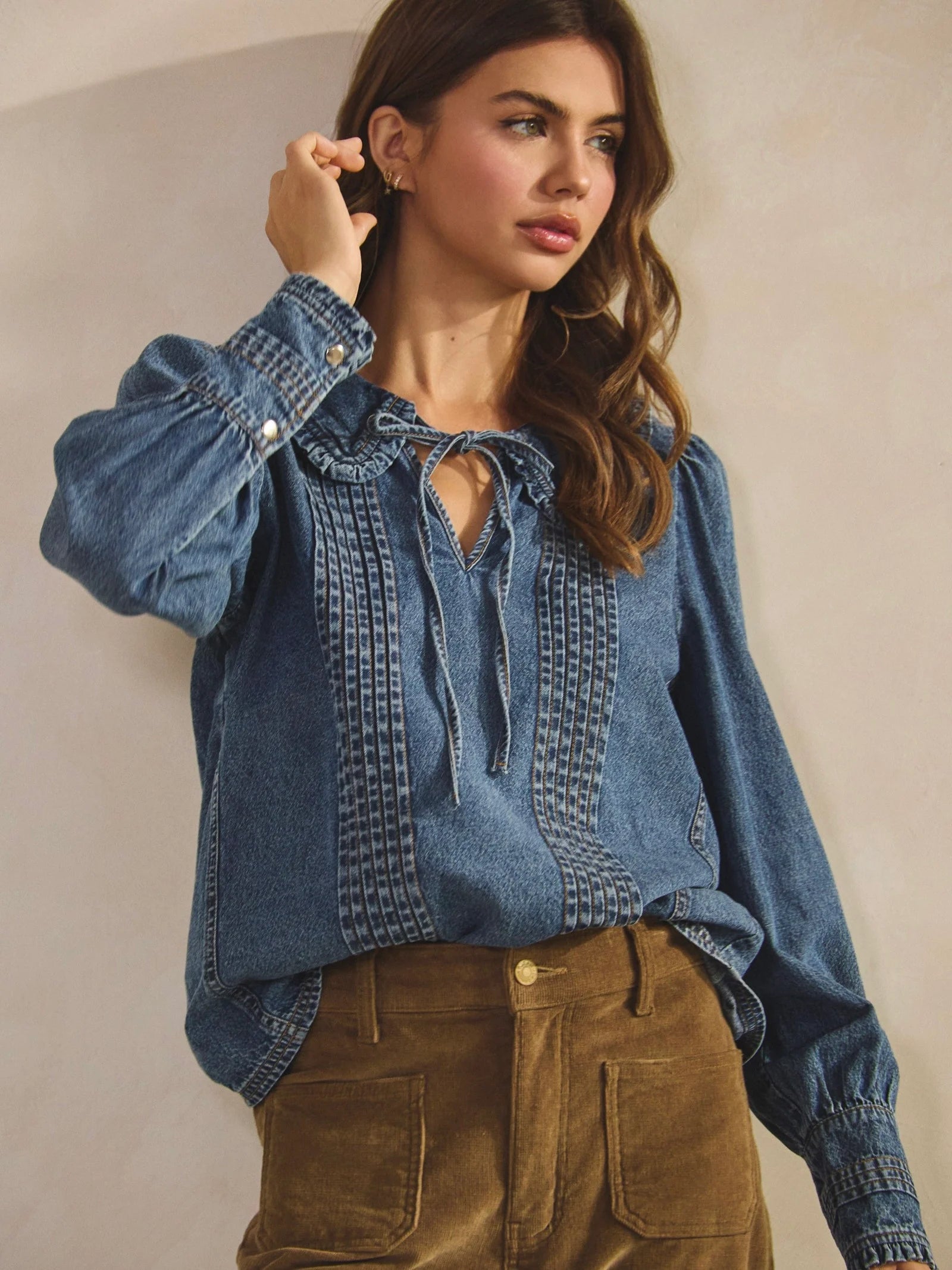 Vintage Washed Denim Sailor Collar Top