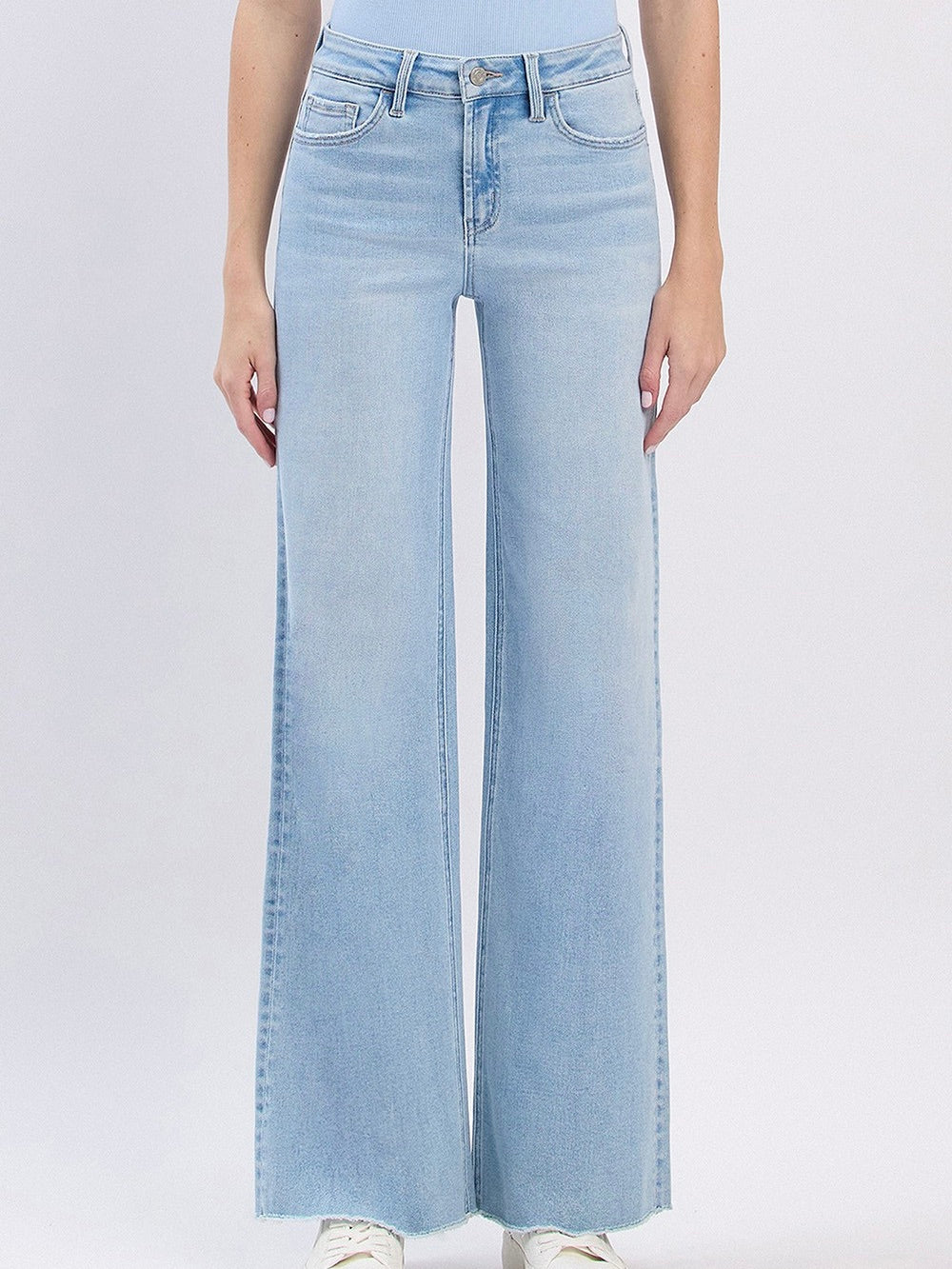 Vervet : High Rise Comfort Stretch Raw Hem  Wide Leg Jean
