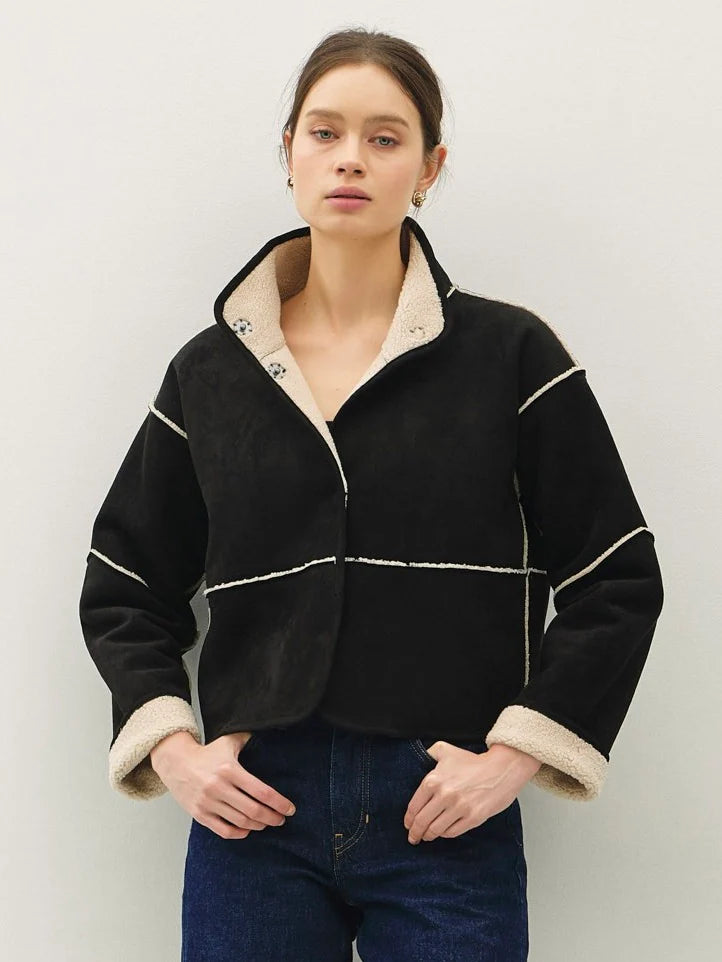 Faux Suede Sherpa Lined Boxy Jacket