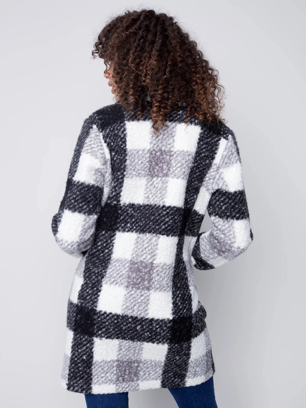 Plaid Boucle Knit Tailored Collar Coat