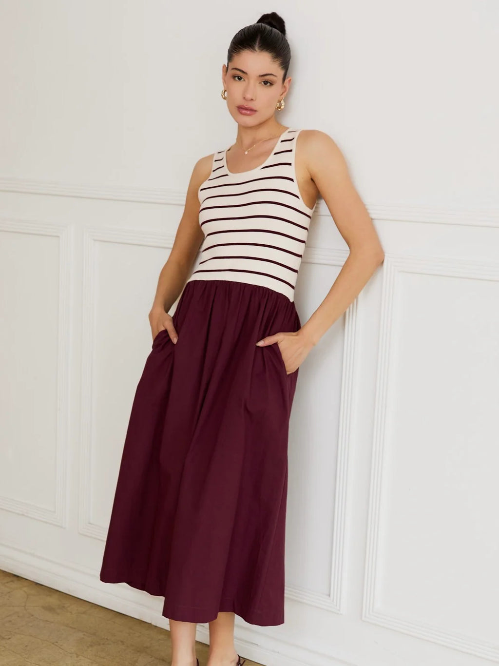 Candace Sleeveless Knit Woven Dress