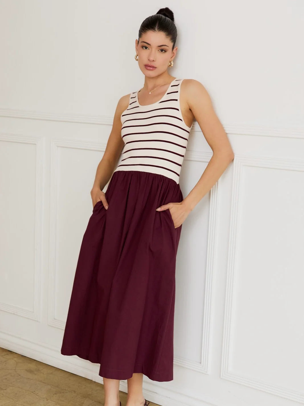 Candace Sleeveless Knit Woven Dress