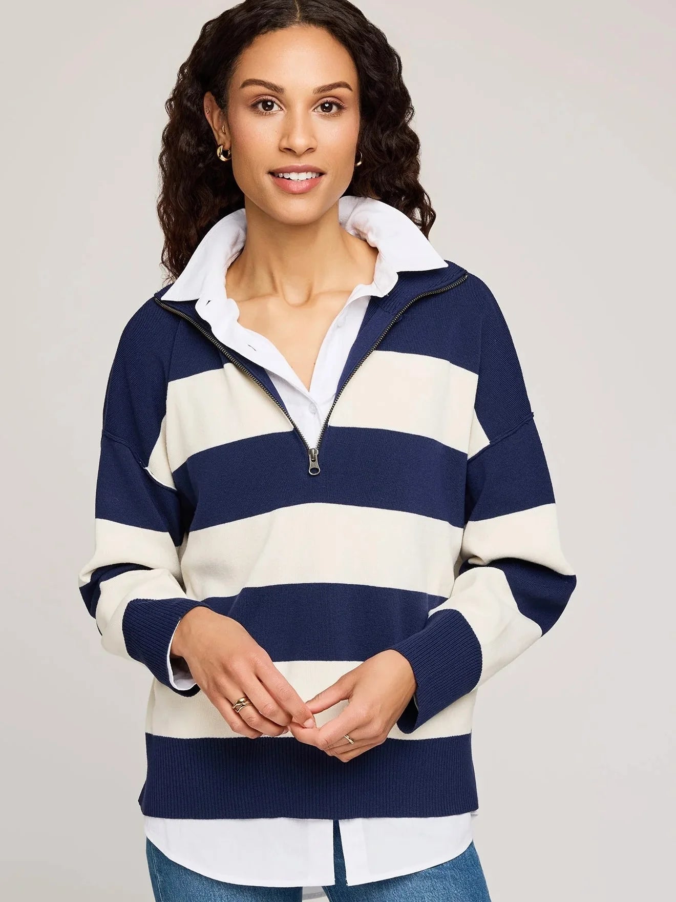 Idris Stripe Quarter Zip Sweater