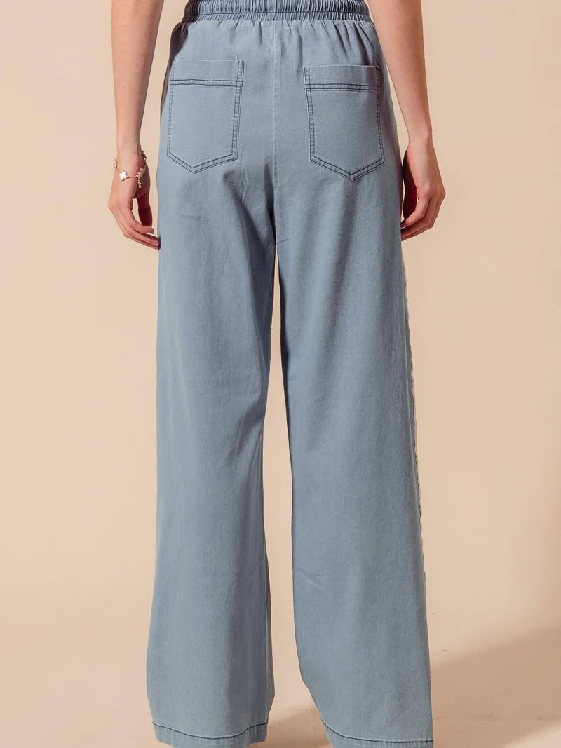 Mid Rise Denim Track Pants
