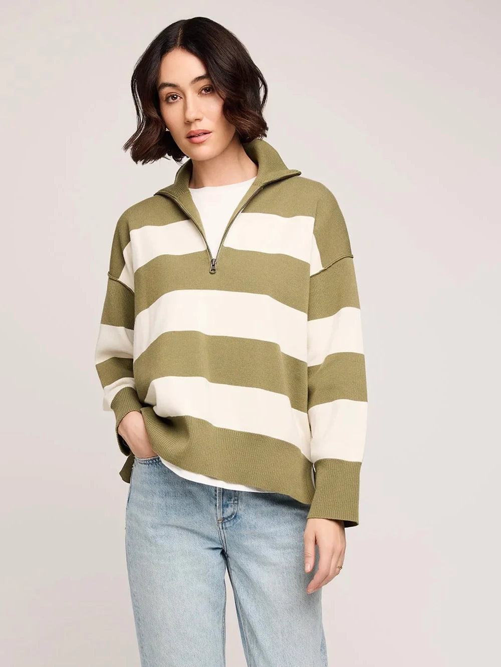 Idris Stripe Quarter Zip Sweater