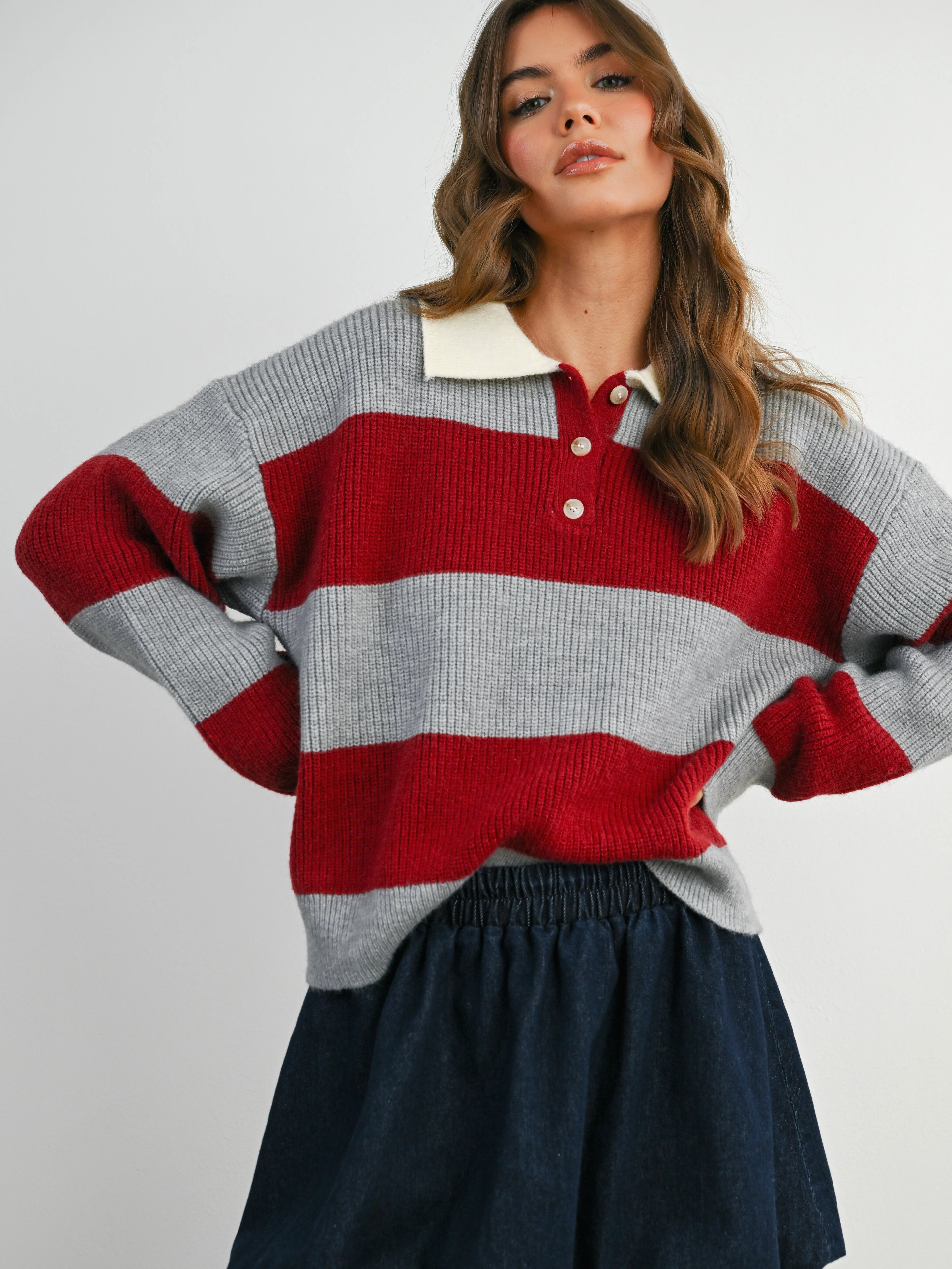 Contrast Collar Rugby Sweater