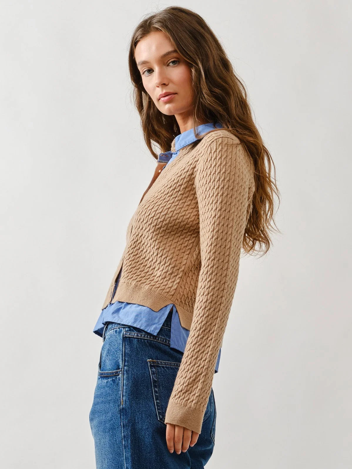 Cable Knit Mixed Media Cardigan