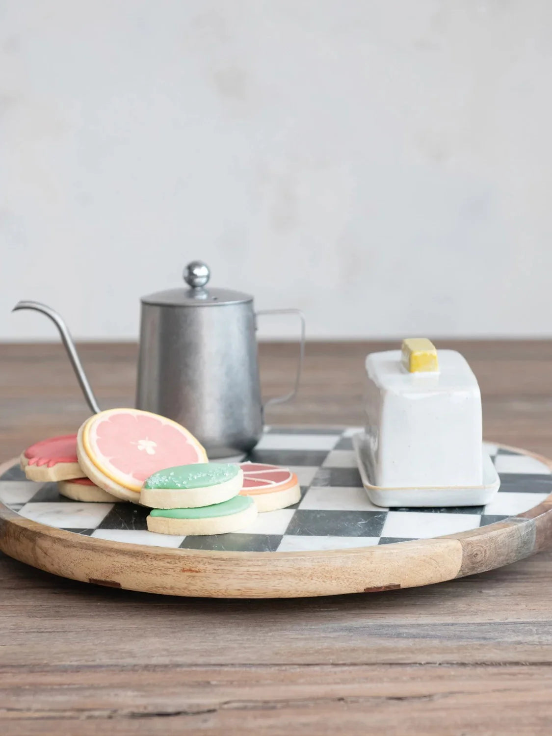 Mango Wood & Marble Check Lazy Susan