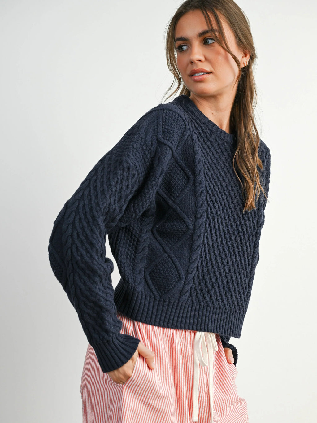 Cabled Argyle Pullover Sweater