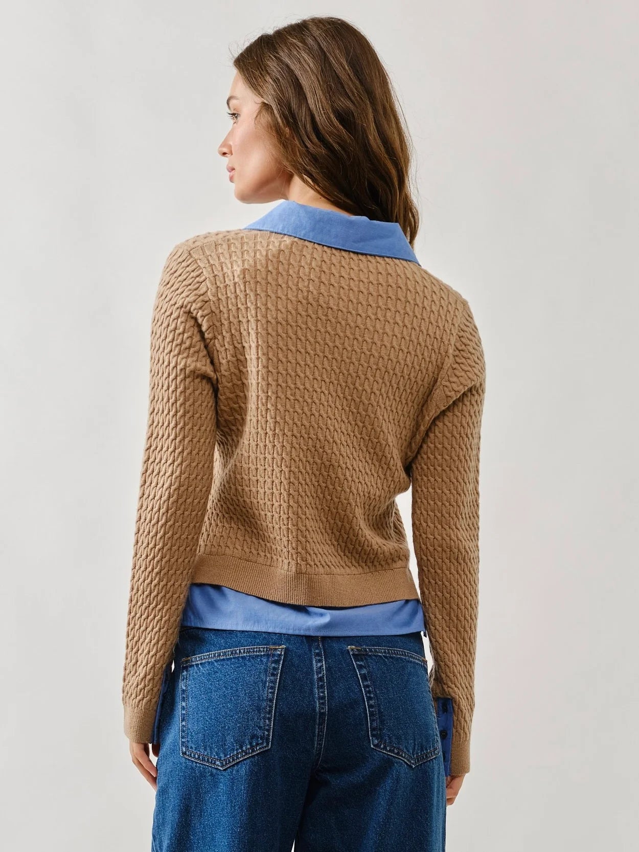 Cable Knit Mixed Media Cardigan