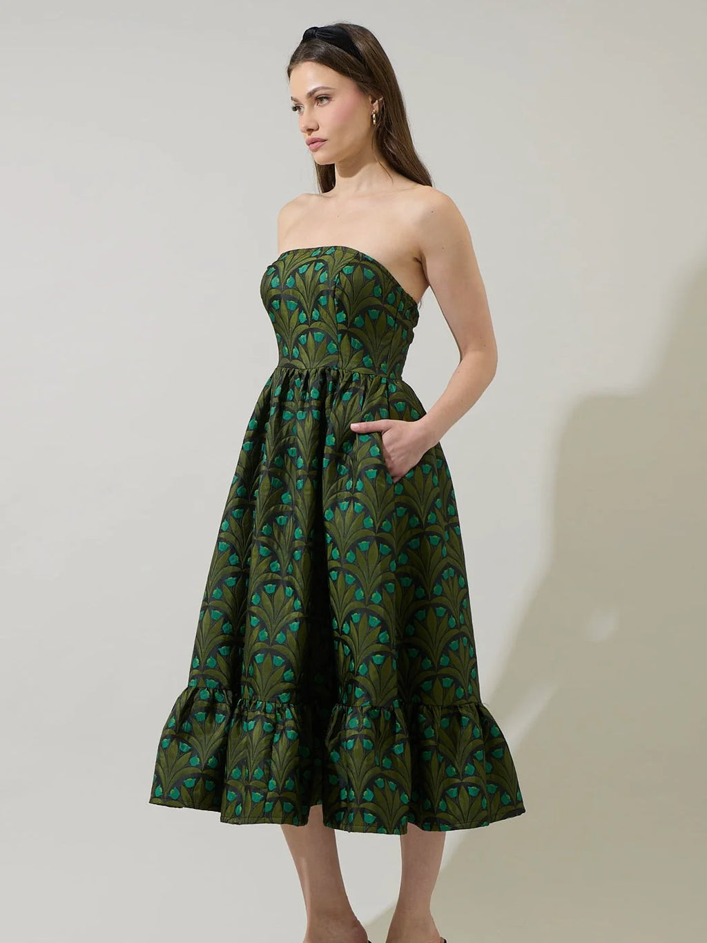 Aurra Floral Strapless Midi Dress