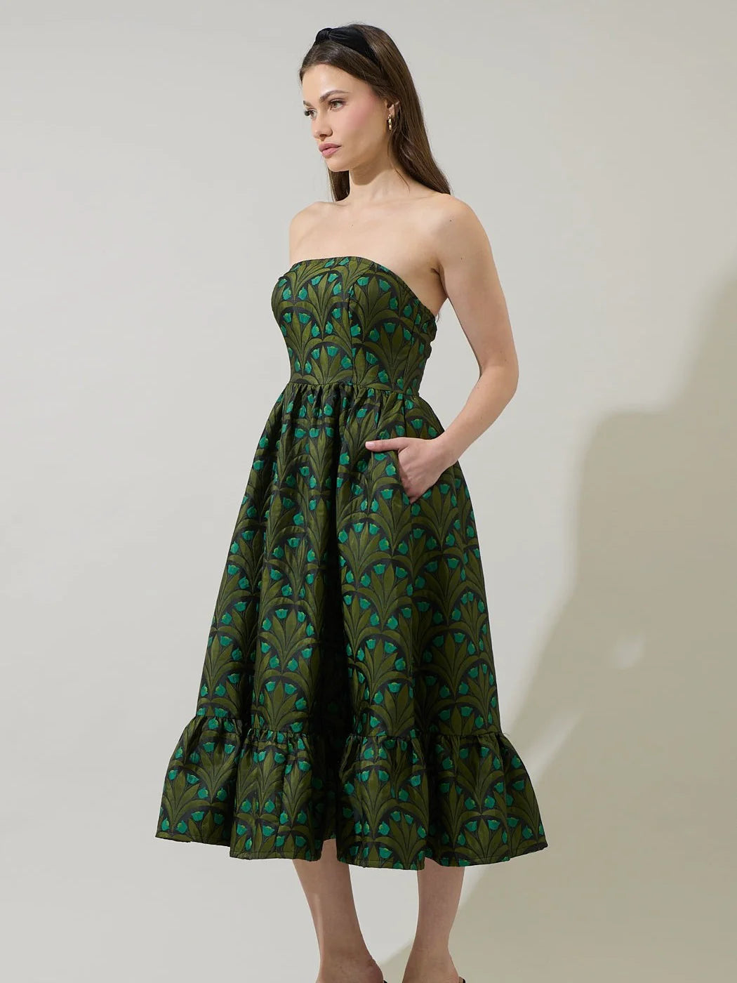 Aurra Floral Strapless Midi Dress