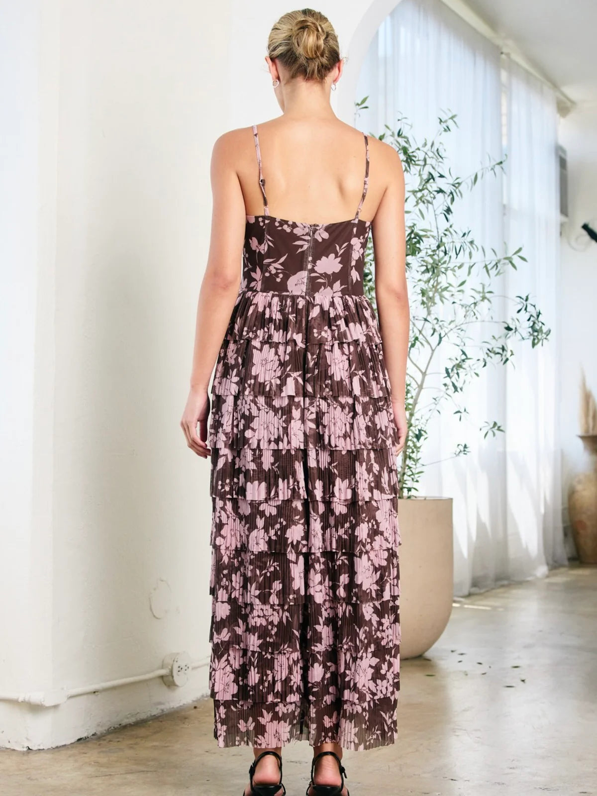 Flower Mesh Printed Tiered Maxi Dress
