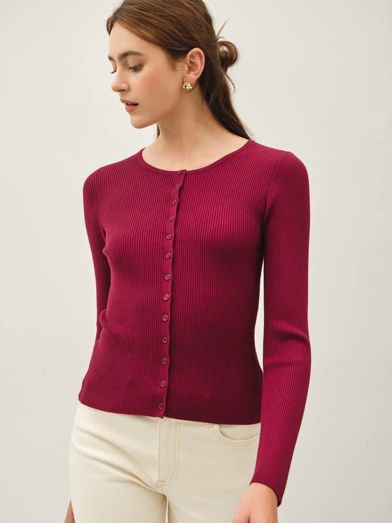 Lightweight Ribbed Button Up Cardigan