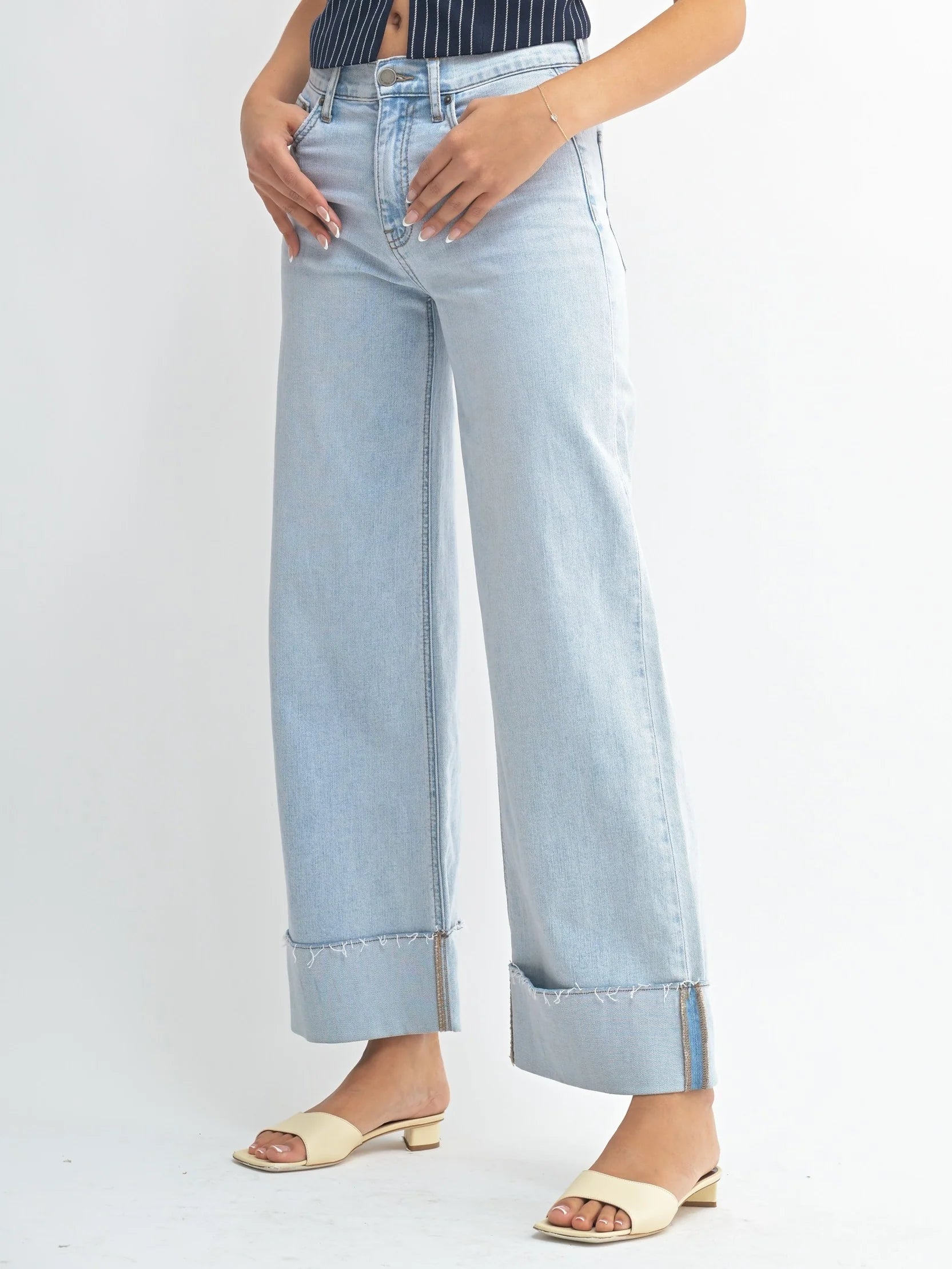 Just Black Denim : Cuffed Wide Ankle Jean