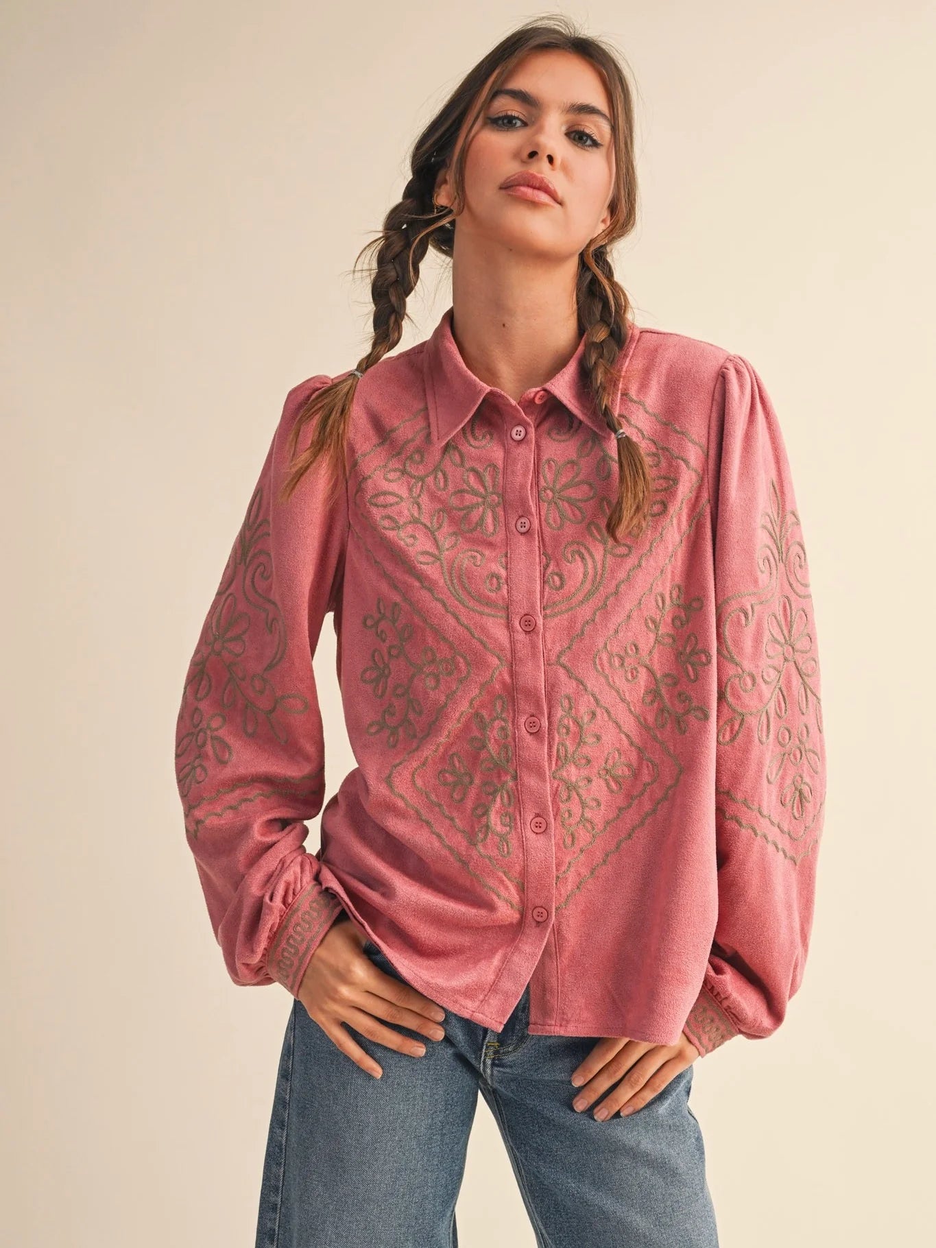 Carolina Suede Embroidered Top