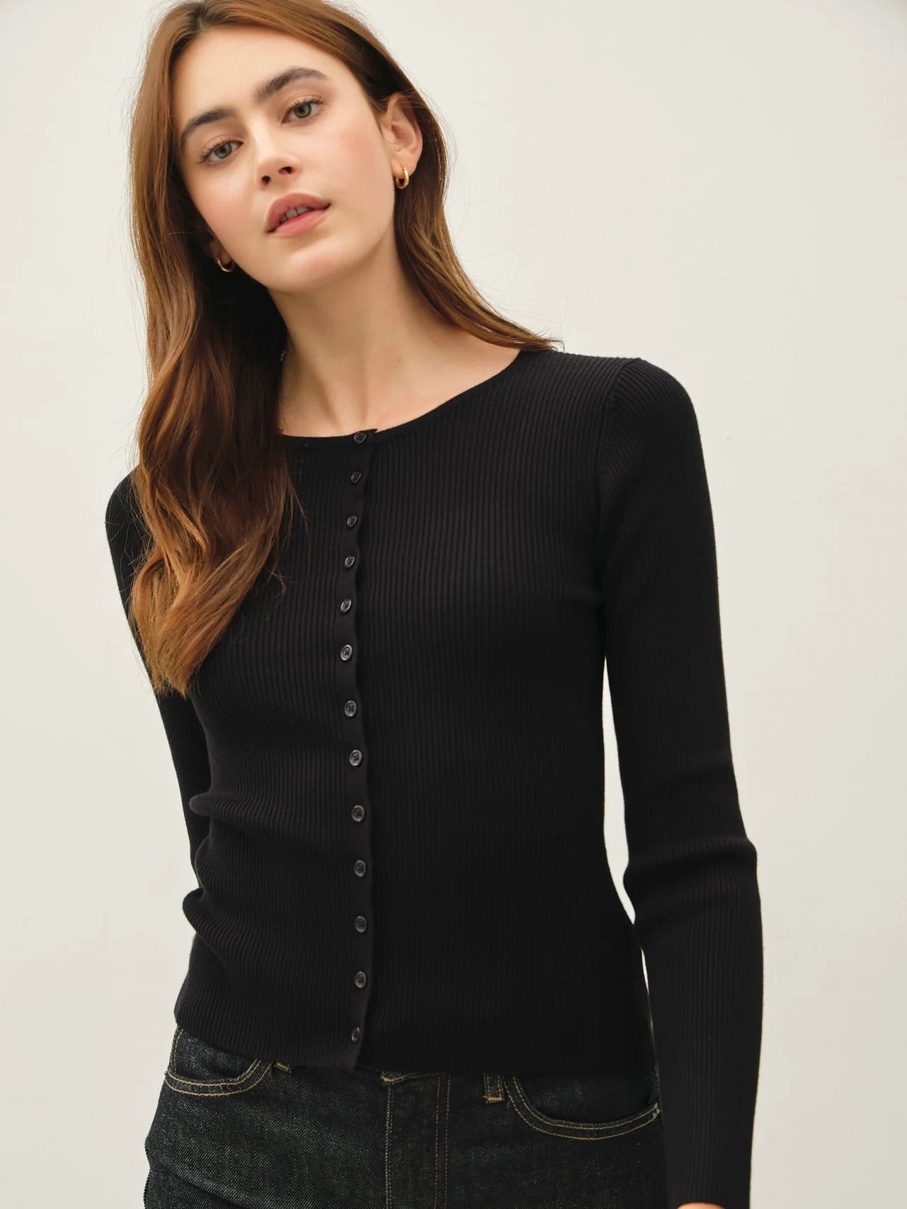 Lightweight Ribbed Button Up Cardigan