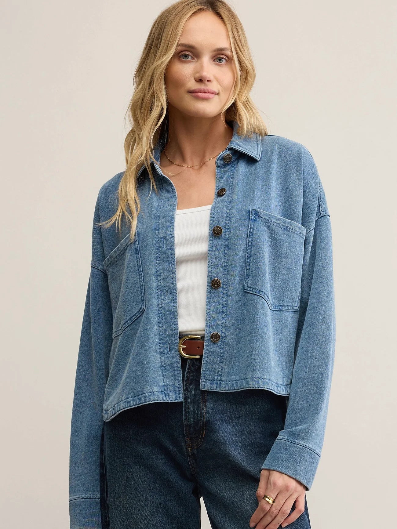 {Z Supply} All Day Cropped Knit Denim Jacket