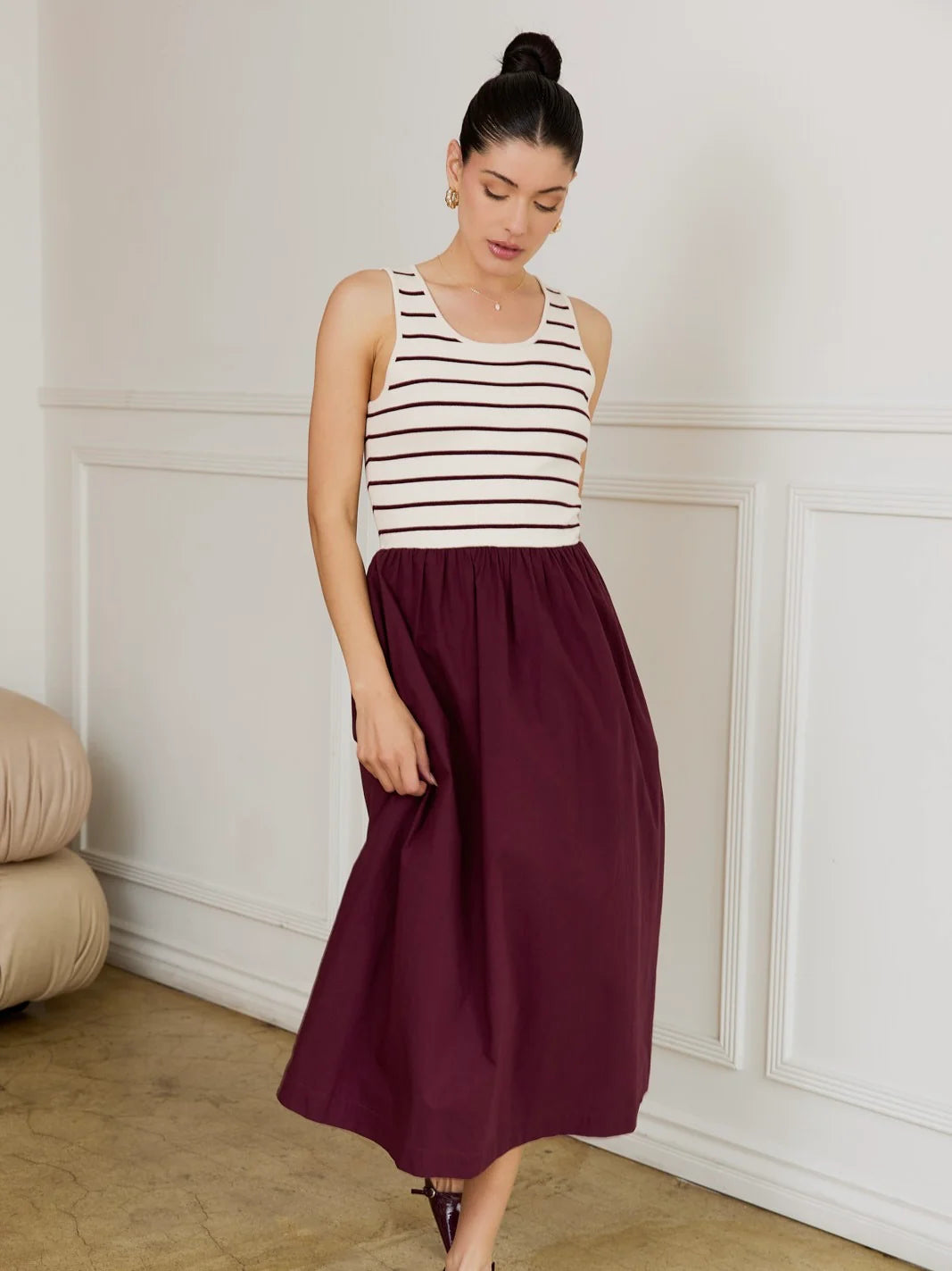 Candace Sleeveless Knit Woven Dress