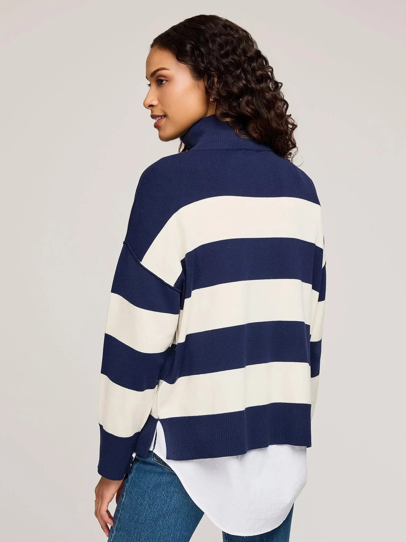 Idris Stripe Quarter Zip Sweater