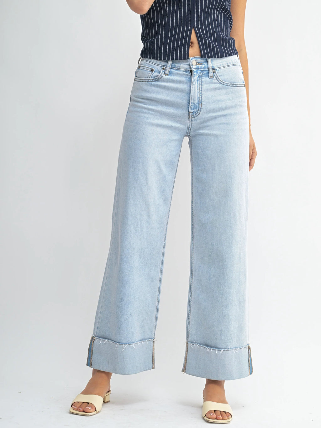 Just Black Denim : Cuffed Wide Ankle Jean