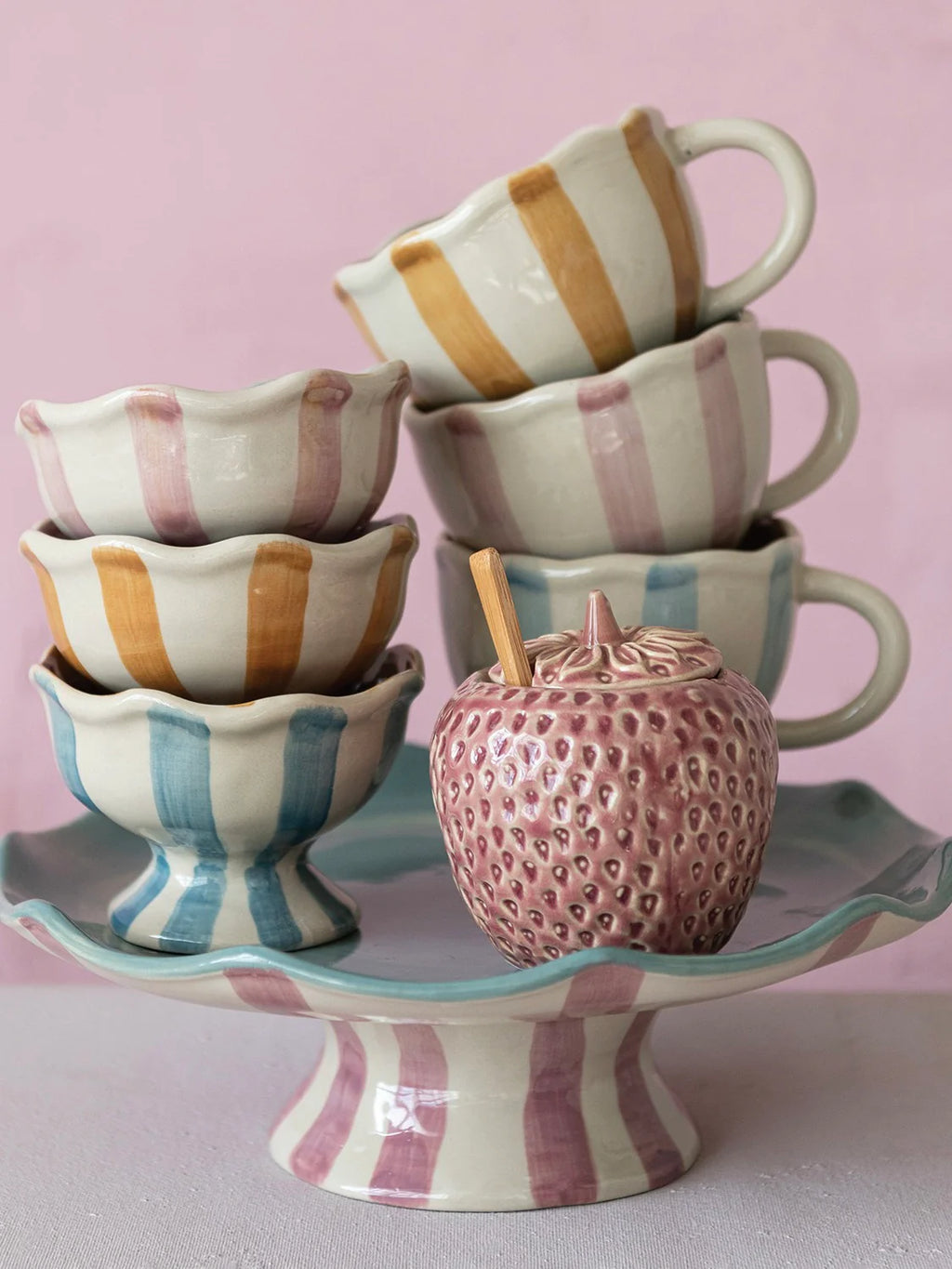 Stripe Stoneware Footed Bowl