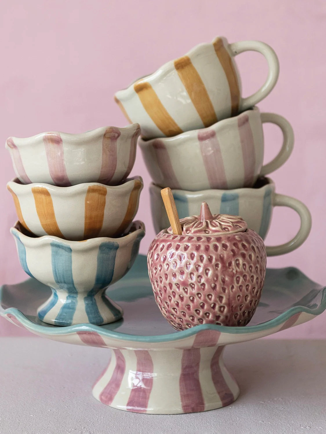 Stripe Stoneware Footed Bowl