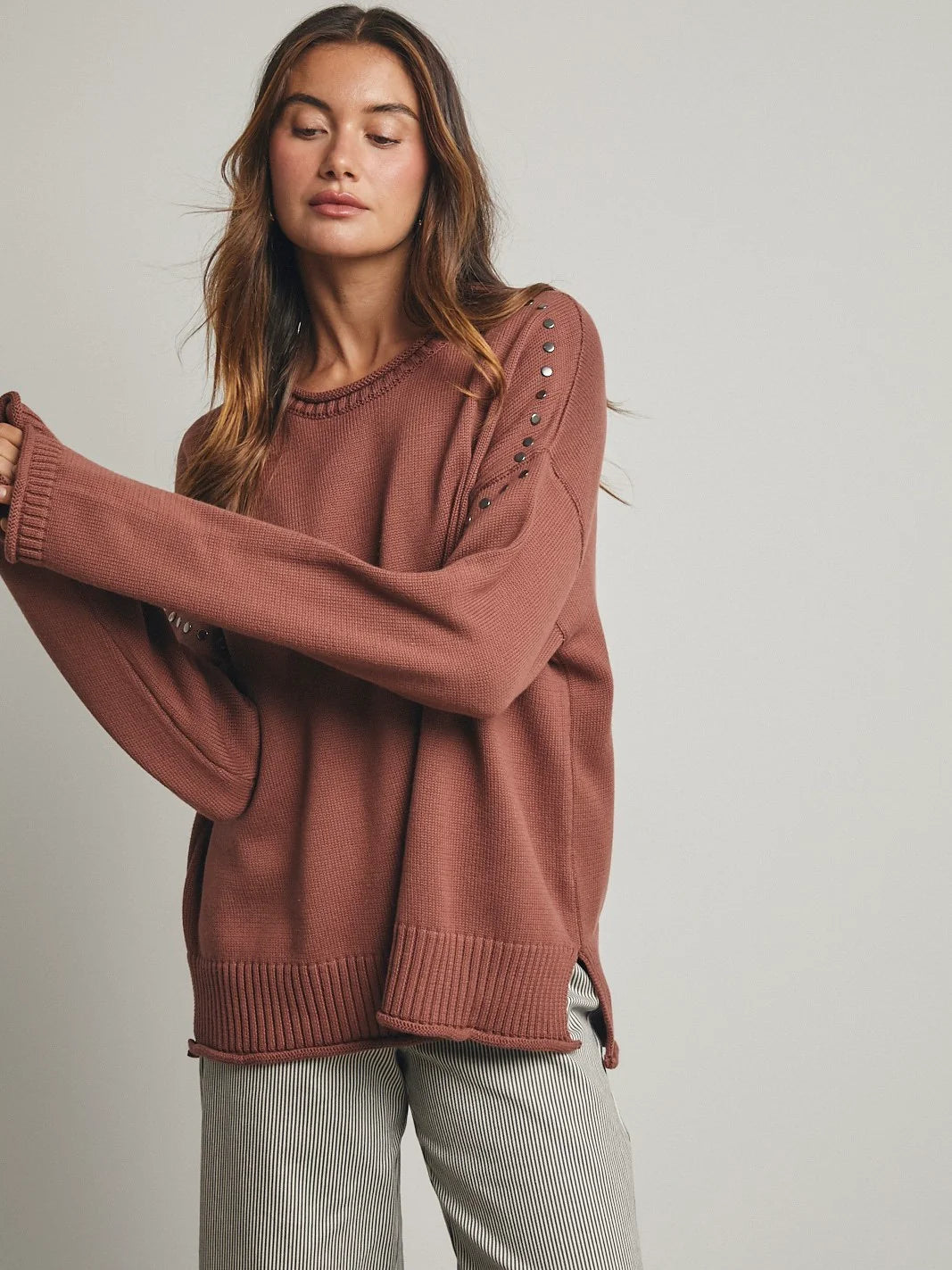 Studded Drop Shoulder Sweater