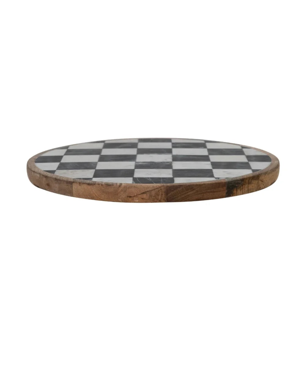 Mango Wood & Marble Check Lazy Susan